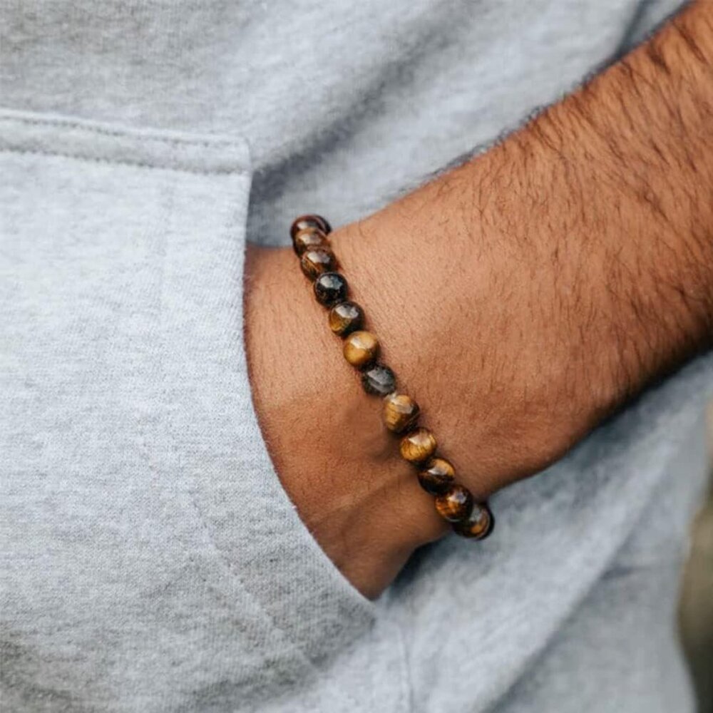 Tiger Eye Bracelet For Men 8MM Natural Stone Stretch Adjustable Black Crystal Be - Picture 6 of 9